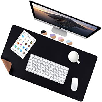 Photo 1 of Weelth Natural Cork & Leather Dual Sided Desk Mat, for Office/Home/Gaming (Black, 36 x 17)
