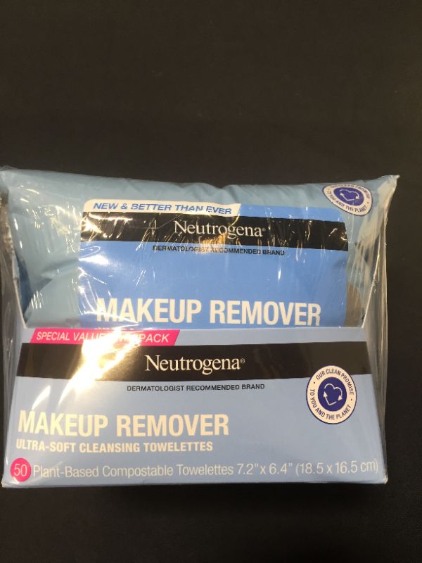 Photo 2 of "Neutrogena Makeup Remover Cleansing Face Wipes, Daily Cleansing Facial Towelettes to Remove Waterproof Makeup and Mascara, Alcohol-Free, Value Twin Pack, 25 Count, 2 Pack" ---- opened to check for exp date 
