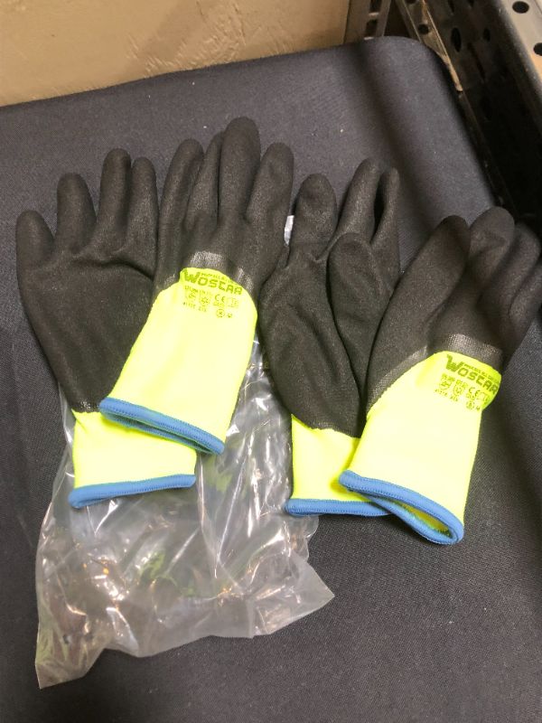 Photo 3 of WINTER NITRILE WORK GLOVES FLEECE LINED WATERPROOF THERMAL BLACK/YELLOW MEDIUM 2 PAIRS