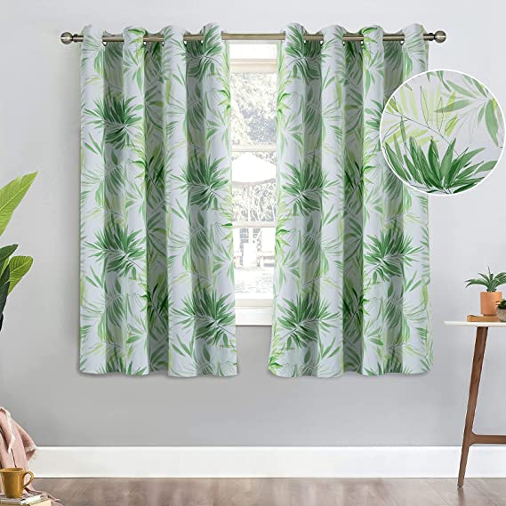 Photo 1 of Calimodo Blackout Curtains 54 inches Long Green Leaves Grommet Insulated Thermal Room Darkening Window Drapes for Kids, Bedroom, Living Room and Kitchen, 2 Panels
