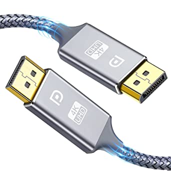 Photo 1 of Certified DisplayPort Cable,Capshi 4K DP Cable Nylon Braided -(4K@60Hz, 2K@165Hz) Ultra High Speed DisplayPort to DisplayPort Cable 6.6ft for Laptop PC TV etc- Gaming Monitor Cable (Grey)  ---- 2 PACK 
