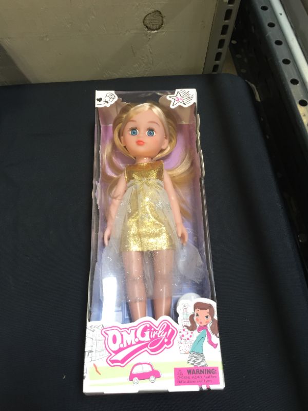 Photo 2 of 14 Inch Fashion Doll with Long Curly Hair, a Long Dress in Light Yellow with Shoes and Combe, Gift for Girls Ages 3 and Up.
