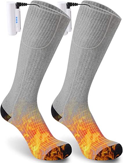 Photo 1 of Viajero 2020 Upgraded Heated Socks, Foot Warmers Electric Rechargeable Battery Heating Sock, Winter Cold Thermal Warm Feet Socks for Men Women Outdoor Hunting Ski Camping Hiking Riding Fishing LARGE GRAY
