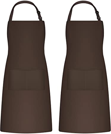 Photo 1 of Puroma Adjustable Bib Apron Waterdrop Resistant with 2 Pockets, Unisex Cooking Kitchen Aprons for Chef Couple BBQ Painting (Brown?
