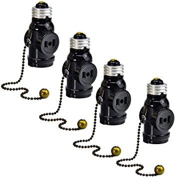 Photo 1 of Aiwode E26 Outlets,E26 Converter to Two Polarized Plugs and One Standard Light Socket,With Pull Chain Switch,UL Listed 2 Outlet Light Socket Adapter,Black(4-Pack).
