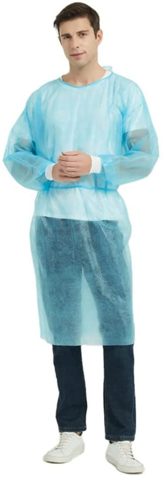 Photo 1 of ZMDREAM 10 count Disposable Isolation Gown Polypropylene Lab Gowns with Knit Cuff & Waist Ties Blue
