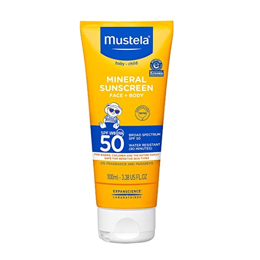 Photo 1 of Mustela Baby Mineral Sunscreen Lotion SPF 50 Broad Spectrum - Face & Body Sun Lotion for Sensitive Skin - Non-Nano, Water Resistant & Fragrance Free - Regular - EXP 08/2022
