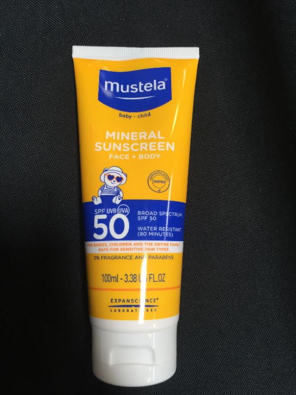 Photo 3 of Mustela Baby Mineral Sunscreen Lotion SPF 50 Broad Spectrum - Face & Body Sun Lotion for Sensitive Skin - Non-Nano, Water Resistant & Fragrance Free - Regular - EXP 08/2022
