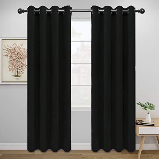 Photo 1 of Easy-Going Blackout Curtains for Bedroom, Solid Thermal Insulated Grommet and Noise Reduction Window Drapes, Room Darkening Curtains for Living Room, 2 Panels(52x84 in,Black)
