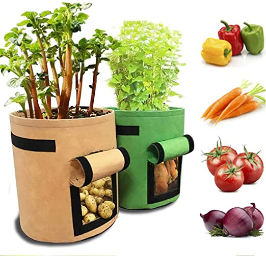 Photo 1 of 2 Pack 10 Gallon Potato Grow Bags Sealed Nonwoven Sides Window Vegetable Planter Bags for Grow Potato, Carrot, Onion, Plant Container with Handles (Camel & Green)
