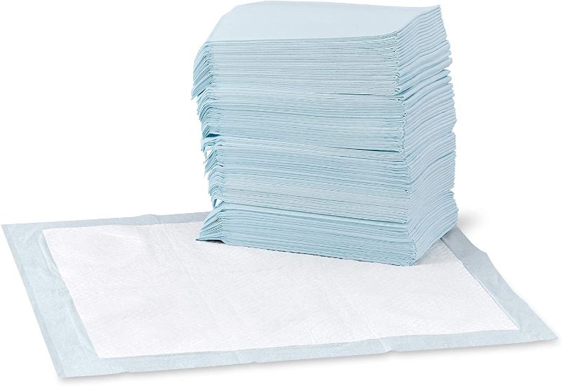 Photo 1 of Amazon Basics Dog and Puppy Pads, Leak-proof 5-Layer Pee Pads with Quick-dry Surface for Potty Training, Regular (22 x 22 Inches) - Pack of 100
