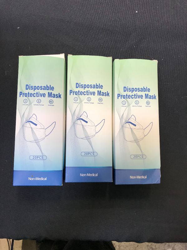 Photo 1 of 3 boxes of 20 pc Disposable face masks 