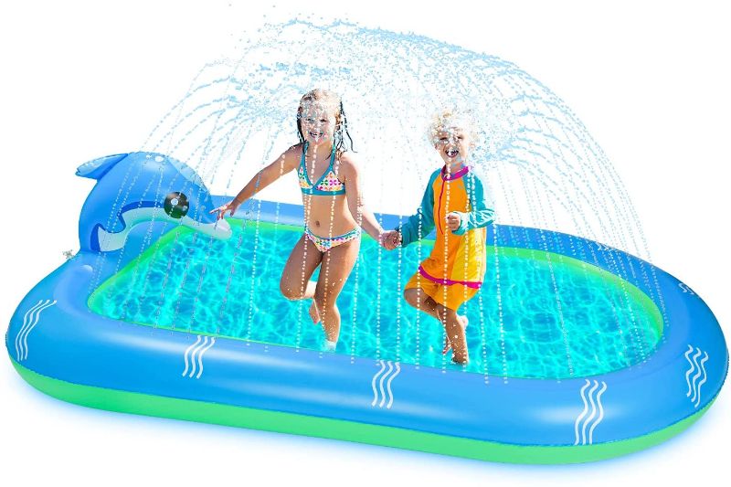 Photo 1 of Ankuka Inflatable Sprinkler Pool Family Swimming Kiddie Pool Outdoor Backyard Water Play Splash Pad Wading Pool Summer Fun Toys for Kids Children Dogs(Large:67 inch 43 inch)
