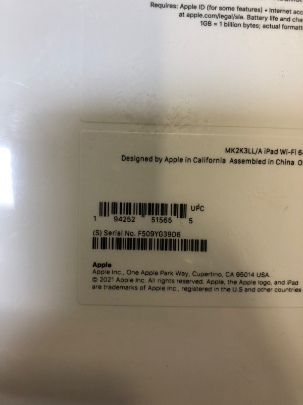 Photo 1 of 2021 Apple 10.2-inch iPad (Wi-Fi, 64GB) - Space Gray
factory sealed 