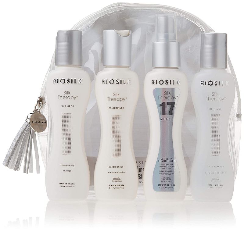 Photo 1 of Biosilk The Miracle of Silk Kit | Contains Silk Therapy Shampoo, Conditioner, Original Leave-In Treatment, Miracle 17 Leave-In Treatment | 2.26 Ounces Each | On the Go Styling Kit 
