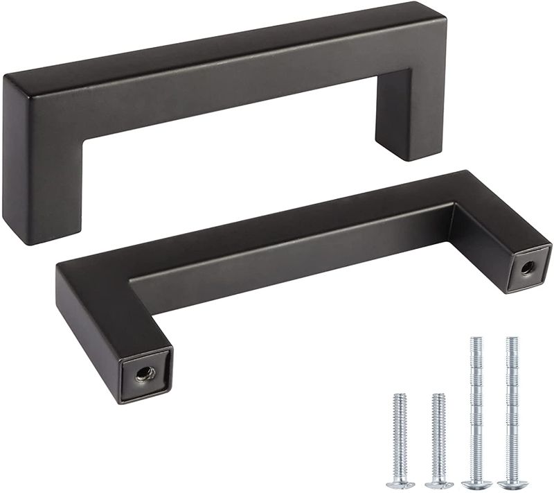 Photo 1 of 20 Pack | Kasten 3-3/4" Hole Center Cabinet Pulls Matte Black Stainless Steel Kitchen Drawer Pulls Square Bar Cabinet Handles 4-1/4" Length
