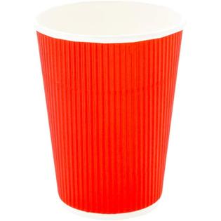 Photo 2 of 12 Ounce Paper Coffee Cups, 25 Ripple Disposable Paper Cups - Leakproof, Recyclable, Red Paper Hot Cups, Insulated, Matching Lids Sold Separately - Restaurantware