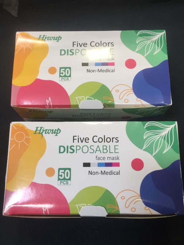 Photo 1 of HIWUP Colored Disposable Face Masks 50 Pack, PFE 99% Face Mask Suitable For Adults And Teens 2 PCK
