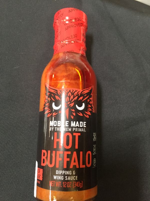 Photo 2 of Noble Made by The New Primal, Hot Buffalo Dipping & Wing Sauce, Whole30 Approved, Paleo, Keto, Vegan, Gluten and Dairy Free, Sugar and Soy Free, Low Carb and Calorie, Spicy Flavor, 12 Oz Glass Bottle-- BEST BY AUGUST 2022

