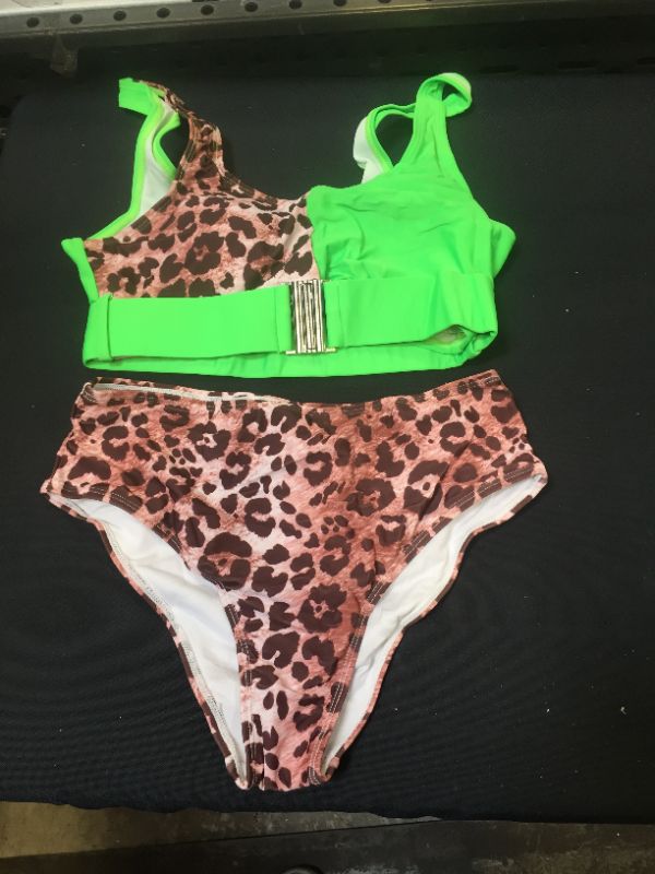 Photo 1 of WOMENS BATHING SUIT 2 PC GREEN/LEOPARD SIZE MEDIUM