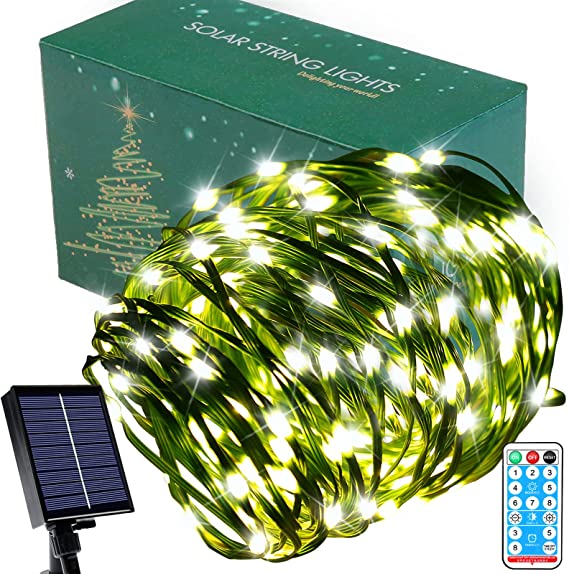 Photo 1 of COLORINA 72ft 200 Led Solar String Lights Waterproof Solar Fairy Lights 8 Mode Green Wire Twinkle Lights Outside Warm White Solar Christmas Lights
