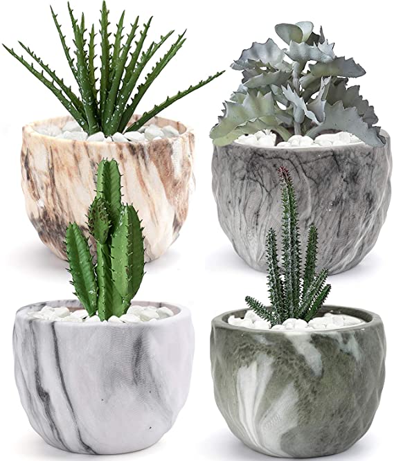 Photo 1 of Hedume 4 Pack Marbling Ceramic Flower Pot, 3.3 Inch Succulent Plant Pots, Round Succulent Cactus Bonsai Planter Pots with Hole, Great for Garden Home Decor
