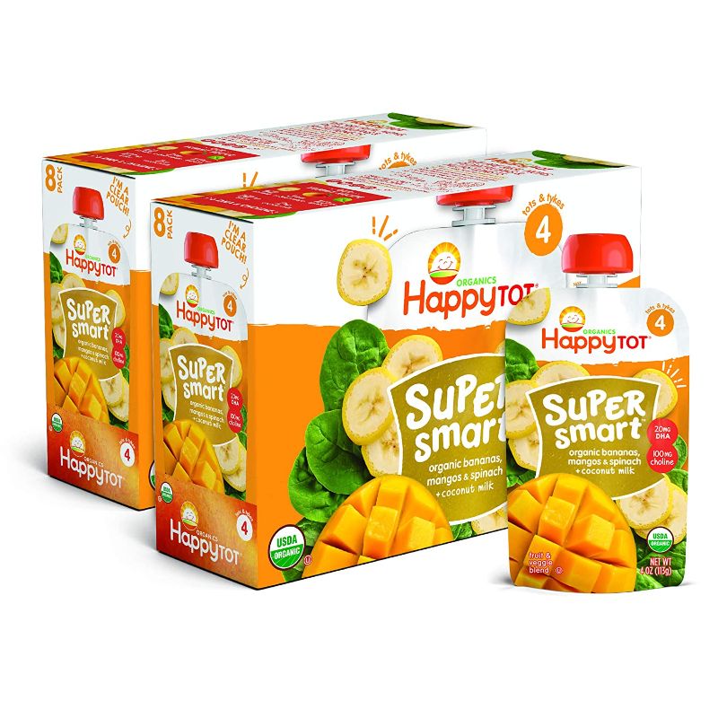 Photo 1 of Happy Tot Organics Super Smart Stage 4, Bananas, Mangos, Spinach + Coconut, 4 Ounce Pouch (Pack of 16) 