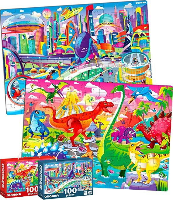 Photo 1 of 100 Pieces Floor Puzzles for Kids Ages 4-8 – 2 Jigsaw Toddler Puzzles 3-5 Years Old by – Games for Learning Dinosaurs and New York of the Future – Gift Dino Toy to Boy and Girl 6-8-10-12

