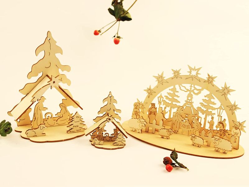 Photo 1 of 3PCS Wooden Christmas Table Decoration for Dinner Party Coffee Table, Merry Christmas Happy Centerpiece DIY Christmas Decor Gift, Hanging Embellishments Unfinished Crafts Holiday Decoration

