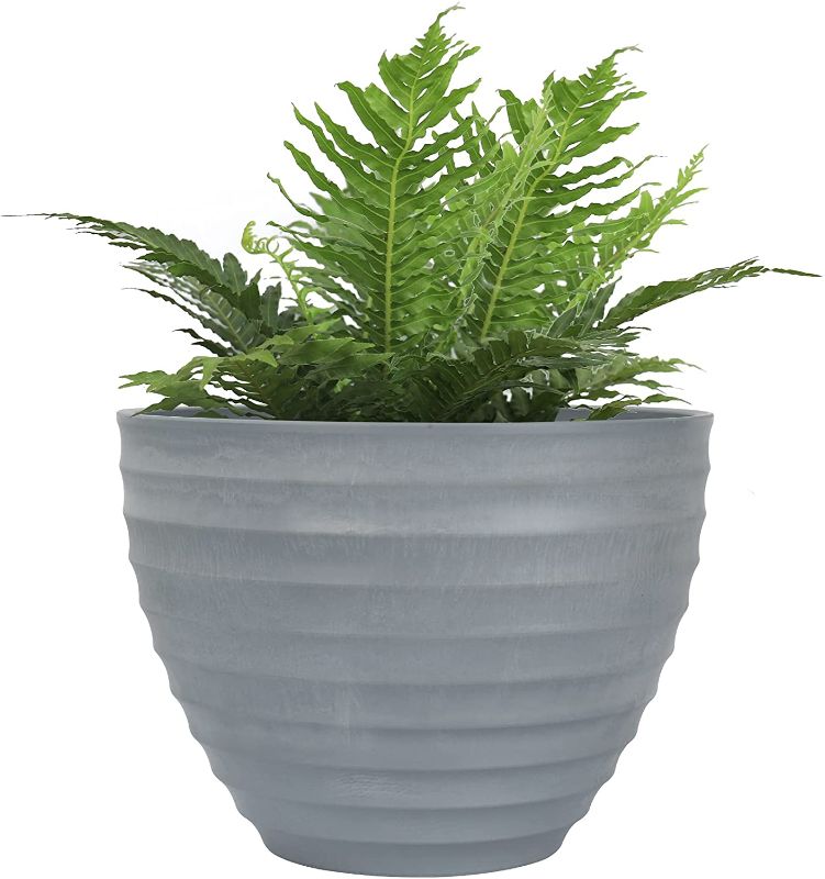 Photo 1 of Flower Pot Outdoor Indoor Planter - 10.2 Inch Fluted Plant Pot Garden Planter, Light Gray
