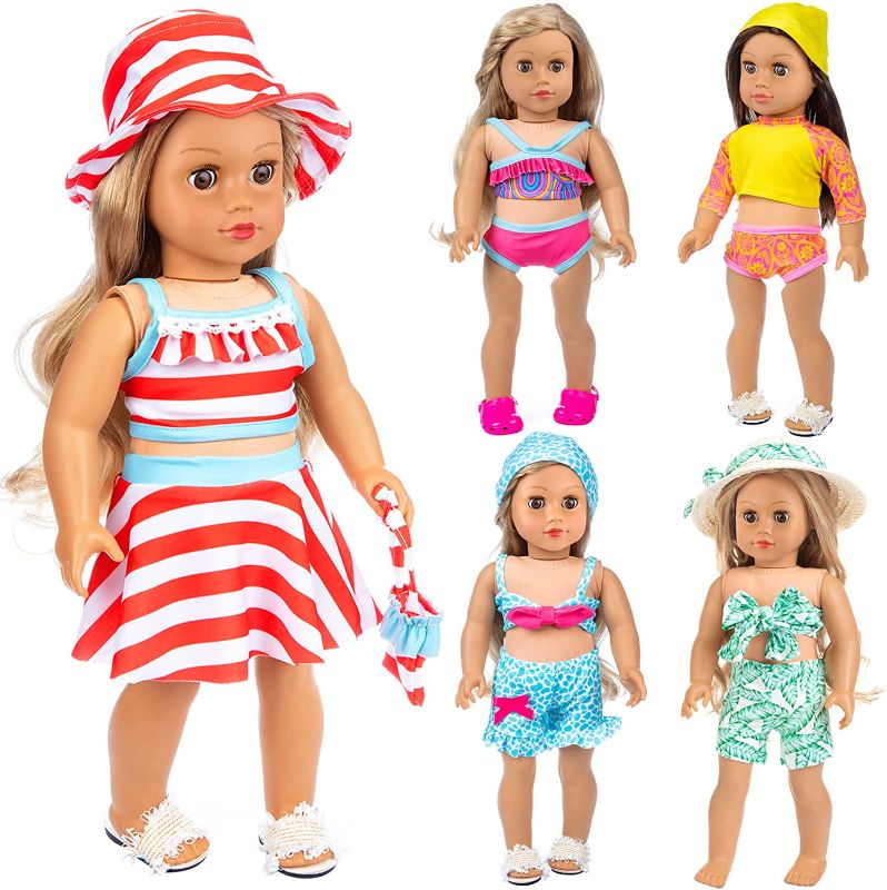 Photo 1 of Ecore Fun 5 Sets American 18 Inch Doll Clothes and Accessories Doll Outfits Swimsuit Fit for 18 Inch Girl Doll Clothes
