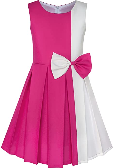 Photo 1 of Sunny Fashion Girls Dress Color Block Contrast Bow Tie Everyday Party Size 5