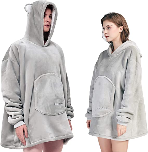 Photo 1 of Blanket Hoodie for Adult Women Ooversized Blankets Animal Sweatshirt Wearable Big Robes Gift… (Gray Bear, Numeric_1) LARGE