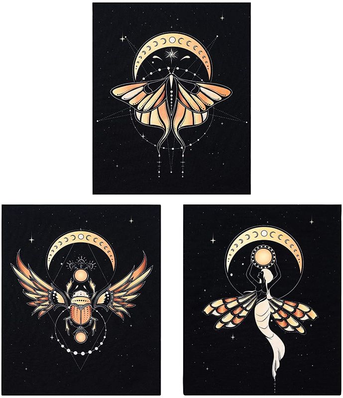 Photo 1 of 3 PCS Small Tarot Tapestry - Erikord Wall Hanging Moth/Italian Fairy/Scarab Tapestry Moon Flag Tapestry Mysterious Black Tarot Card Tapestries for Bedroom Room(11.8 × 15.7 inches)
