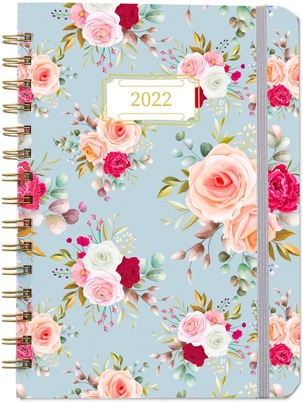 Photo 1 of HBlife 2022 Monthly Planner, Daily & Weekly Planner, 8.5 x 6.4 Inches, Monthly Tabs, Hard Cover, Inner Pocket, Twin Wire Binding Journal for Students - Flora Pattern