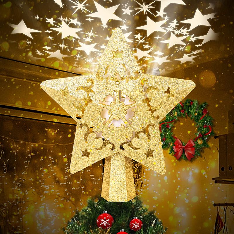 Photo 1 of Christmas Star Tree Topper with LED Projector, Lighted Tree Topper