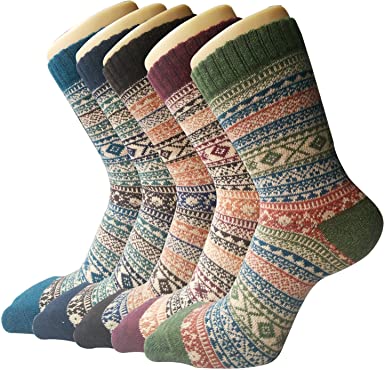 Photo 1 of 5 Pack Womens Wool Socks Winter Warm Socks Thick Knit Cabin Cozy Crew Soft Socks Gifts for Women
