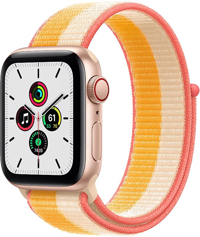 Photo 1 of Apple Watch SE [GPS + Cellular 40mm] Smart Watch w/ Gold Aluminium Case with Maize/White Sport Loop. Fitness & Activity Tracker, Heart Rate Monitor, Retina Display, Water Resistant
