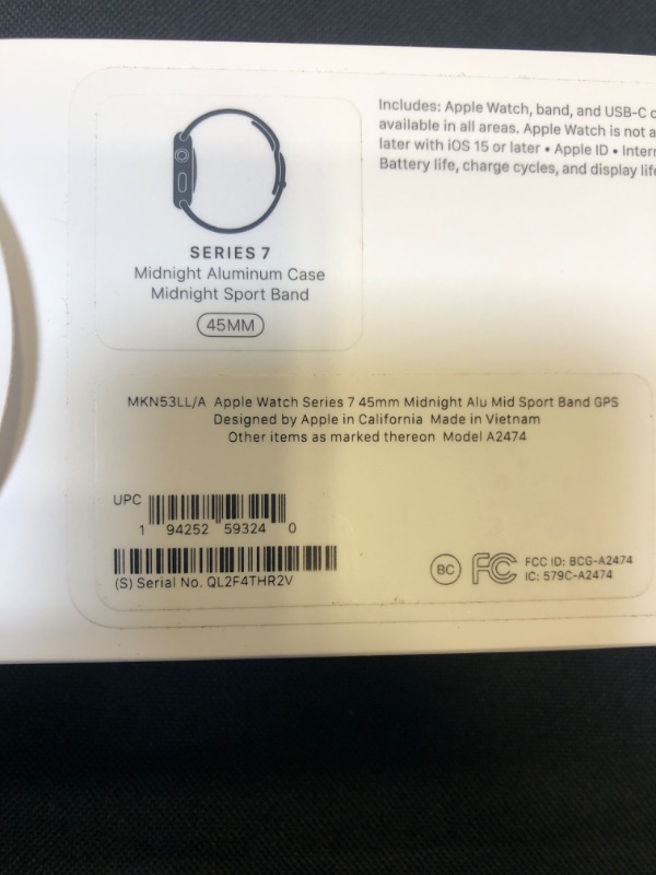 Photo 1 of Apple Watch Series 7 [GPS 45mm] Smart Watch w/ Midnight Aluminum Case with Midnight Sport Band. Fitness Tracker, Blood Oxygen & ECG Apps, Always-On Retina Display, Water Resistant
