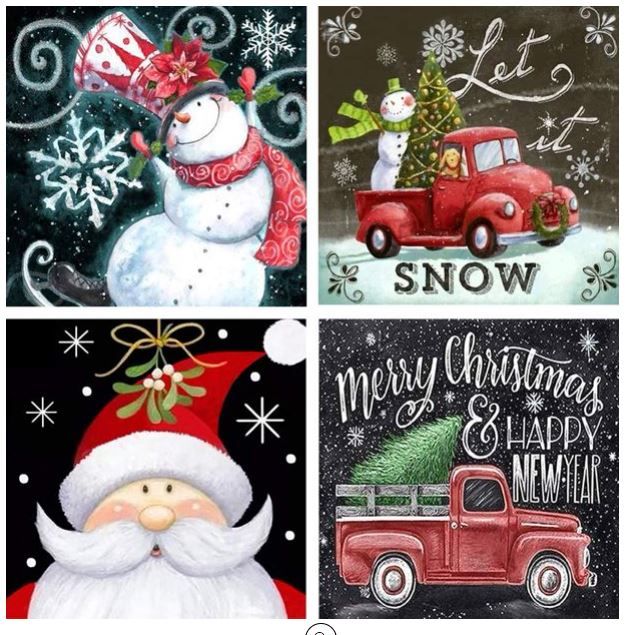 Photo 1 of 4 Pack Christmas Diamond Painting, DIY Full Drill Diamond Art, Crystal Rhinestone 5D Diamond Painting Kits for Adults, Santa Claus Snowman Truck for Christmas Home Decorations, 12X 12 Inch