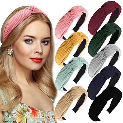 Photo 1 of 9 Pieces Knotted Headbands for Women, ForTomorrow Wide Turban Headbands for Women, 9 Color Plain Knot Headband Diademas Para Mujer Knitted Hairband with Solid Color for Women/Girls/Children