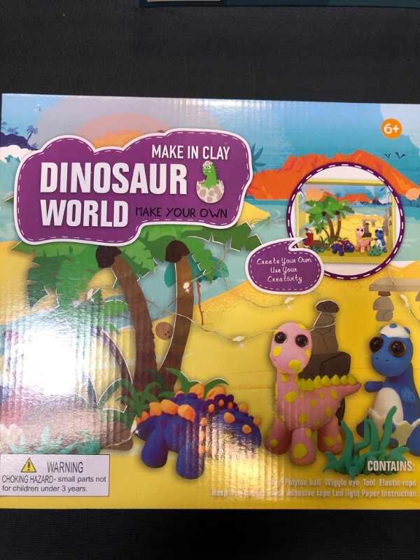 Photo 2 of Eduzoo Dinosaur Clay World Craft Kit for Kids, DIY Air Dry Clay Set, Creative Your Own Dinosaur World with Light, STEM Educational DIY Molding Set, Gift for Girls and Boys