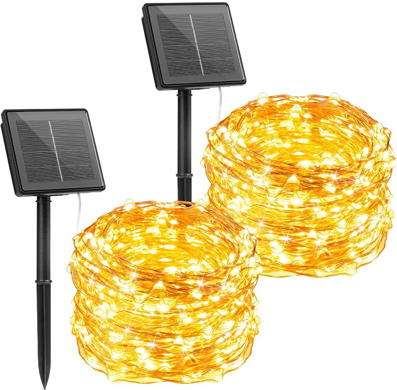 Photo 1 of Outdoor Solar String Lights, 2 Pack 100 Led Solar Powered Fairy Lights 