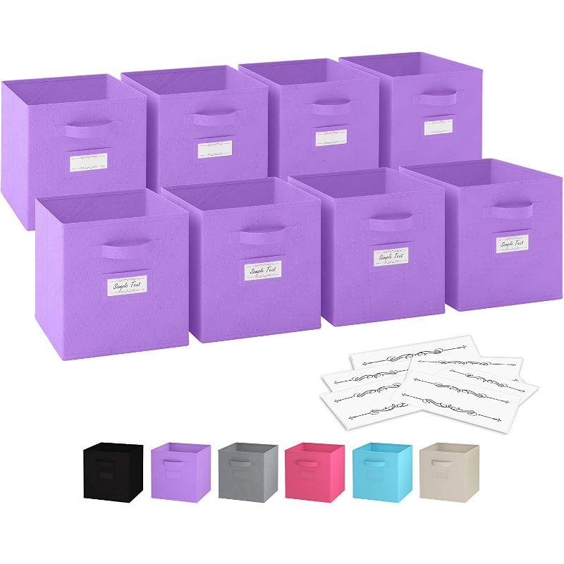 Photo 1 of 11 Inch Storage Cubes (Set of 8) Storage Baskets Features Dual Handles & 10 Label Window Cards Cube Storage Bins | Foldable Fabric Closet Shelf Organizer | Drawer Organizers and Storage (Purple)
