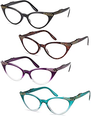 Photo 1 of Gamma Ray Women's Reading Glasses - 4 Pairs Chic Cat Eye Ladies Fashion Readers -- 2.00X
