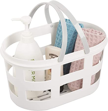 Photo 1 of Portable Shower Caddy Tote Plastic Basket with Handle Storage Organizer Bin for Bathroom, Pantry, Kitchen, College Dorm, 12 x 7.4 x 6.5 inch, White