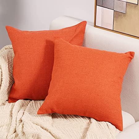 Photo 1 of COFEDE Pack of 2 Linen Throw Pillow Covers Solid Decorative Pillow Cases Classical Square Cushion Covers for Sofa Couch, 18x18 Inch
