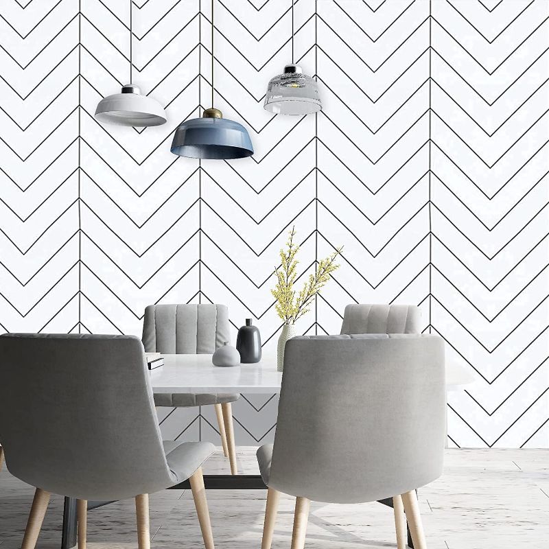 Photo 1 of 236"x17.7" Peel and Stick Wallpaper White and Black Chevron Stripe Contact Paper Vinyl Self Adhesive Paper Decorative Old Furniture Renovation Removable for Kitchen Backsplash Bathroom Wall Covering
