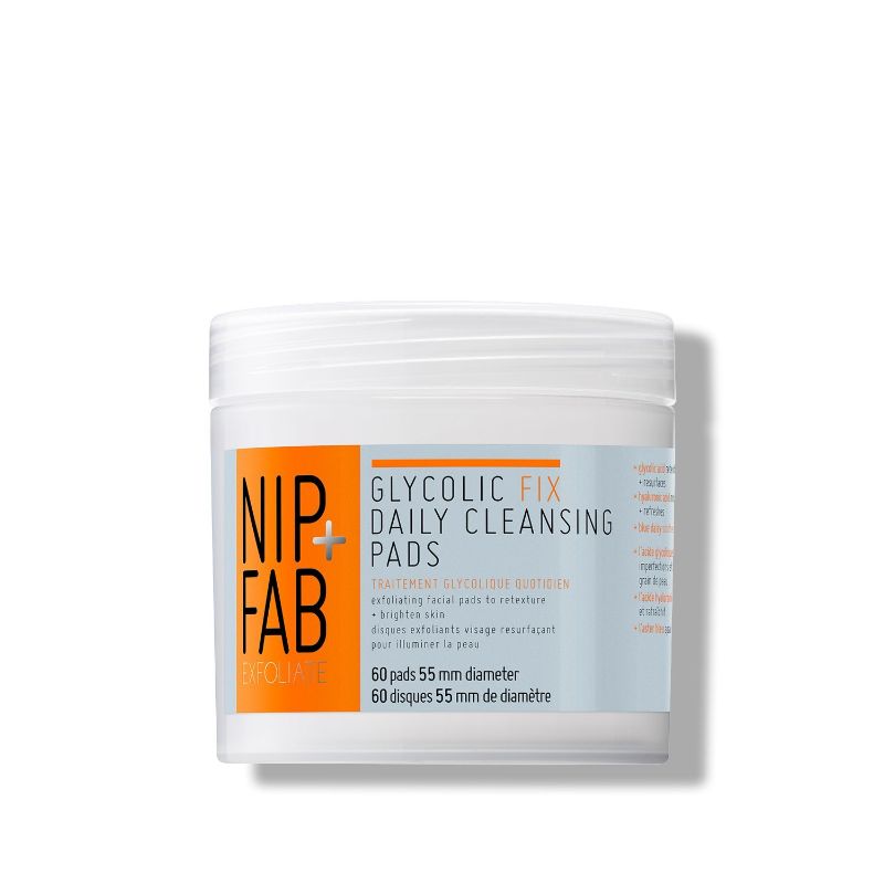 Photo 1 of Nip + Fab Glycolic Acid Fix Daily Cleansing Pads for Face with Hyaluronic Acid, Witch Hazel, Exfoliating Resurfacing AHA Facial Cleanser Pad for Exfoliation Even Skin Tone Brighten Skin, 60 Pads
