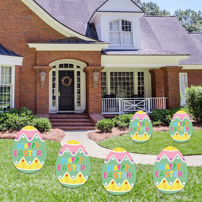Photo 1 of Easter Egg Yard Decorations Set of 18 - Easter Eggs Corrugated Yard Sign Outdoor Lawn Decorations-Easter Eggs Pathway Markers-Easter Egg Outdoor Spring Party Waterproof Yard Decorations.
